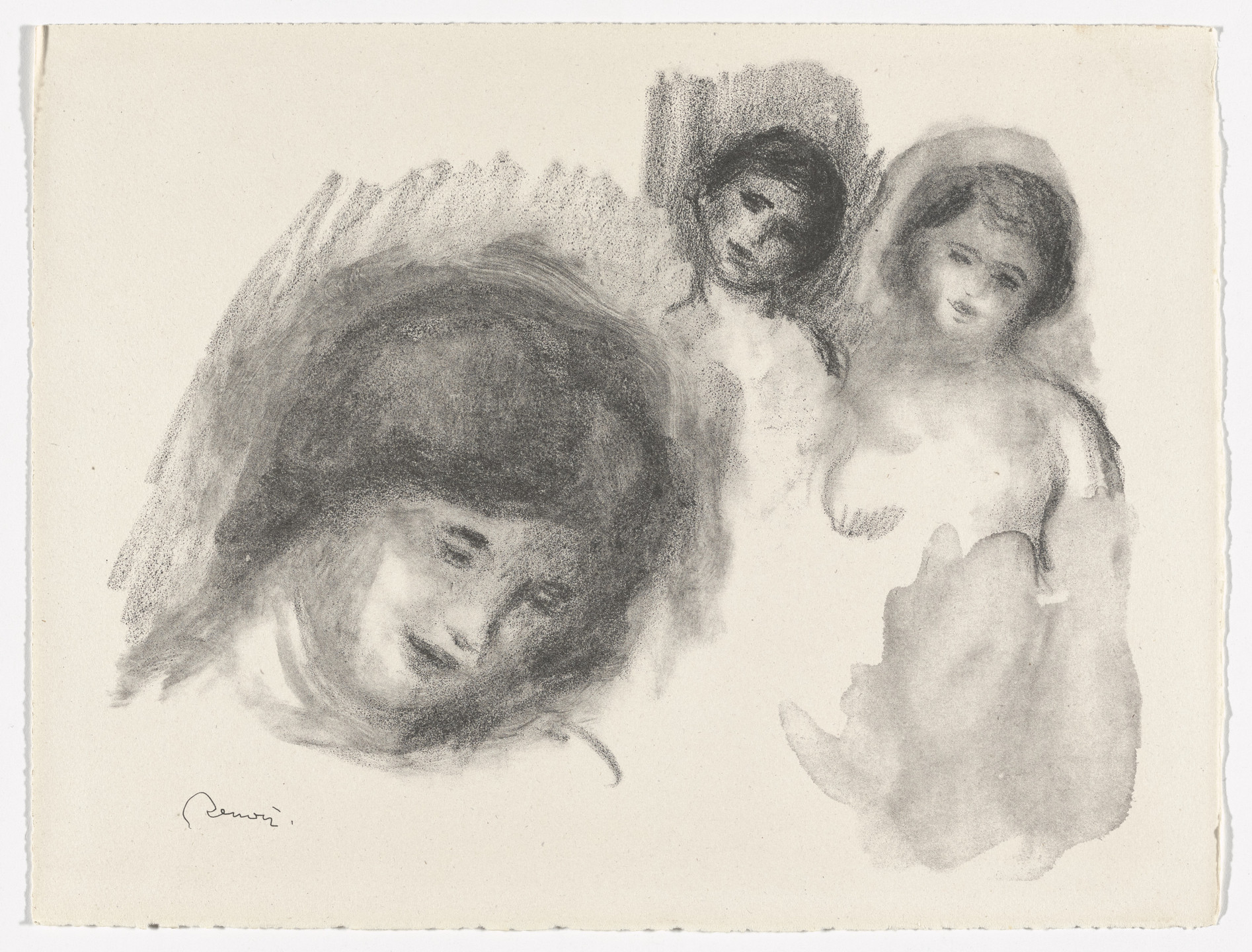 Pierre-Auguste Renoir. Stone with Three Sketches (La Pierre au trois croquis) from Twelve Original Lithographs by Pierre-Auguste Renoir (Douze lithographies originales de Pierre-Auguste Renoir). c. 1904, published 1919