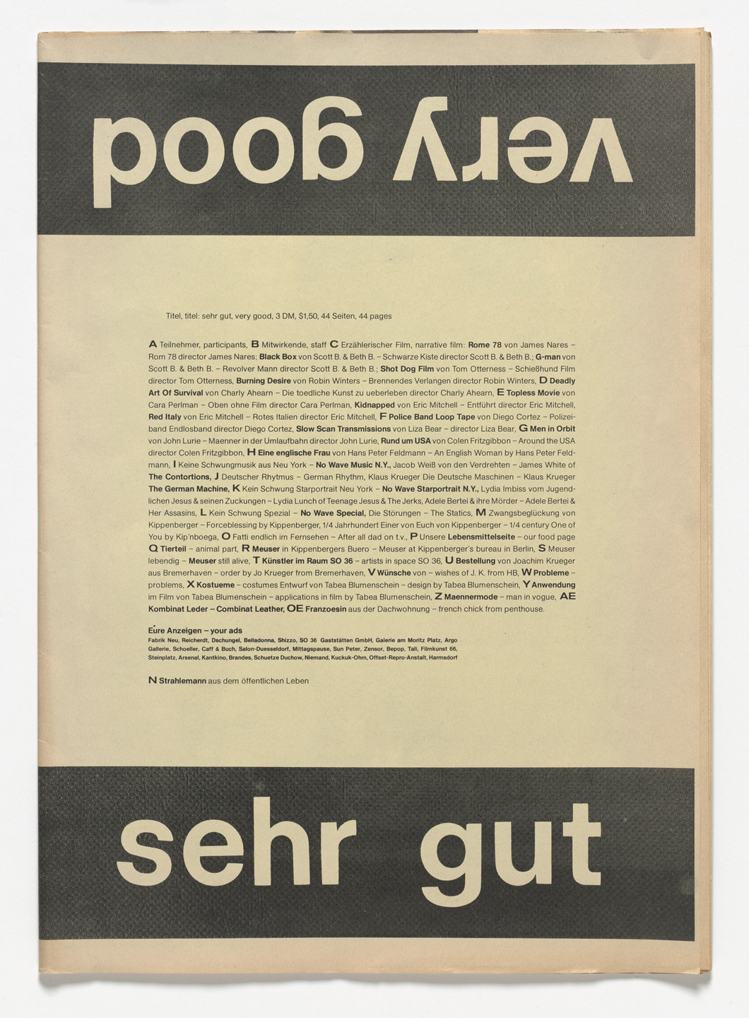 Martin Kippenberger. Sehr Gut / Very Good. 1979
