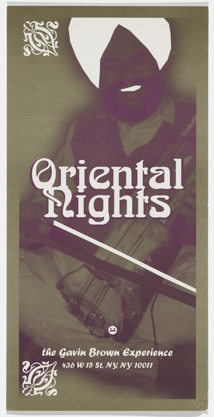 Aleksandra Mir. Announcement card for Tune In, Turn On, Drop By at Oriental Nights, Gavin Brown&#39;s Enterprise, November 19–28, 1998. 1998