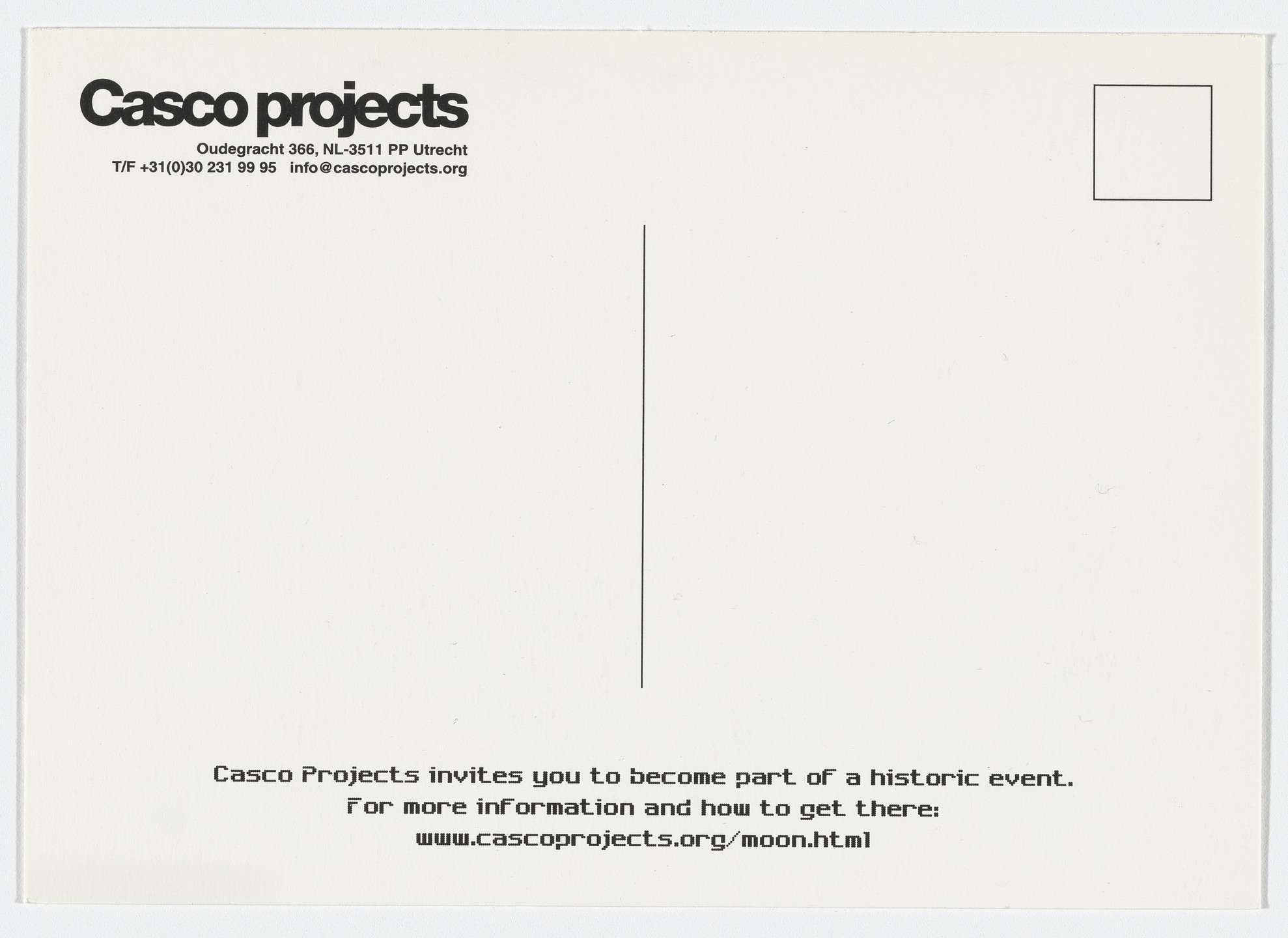 Aleksandra Mir. Announcement card for First Woman on the Moon, Casco Projects, Utrecht, August 28, 1999. 1999