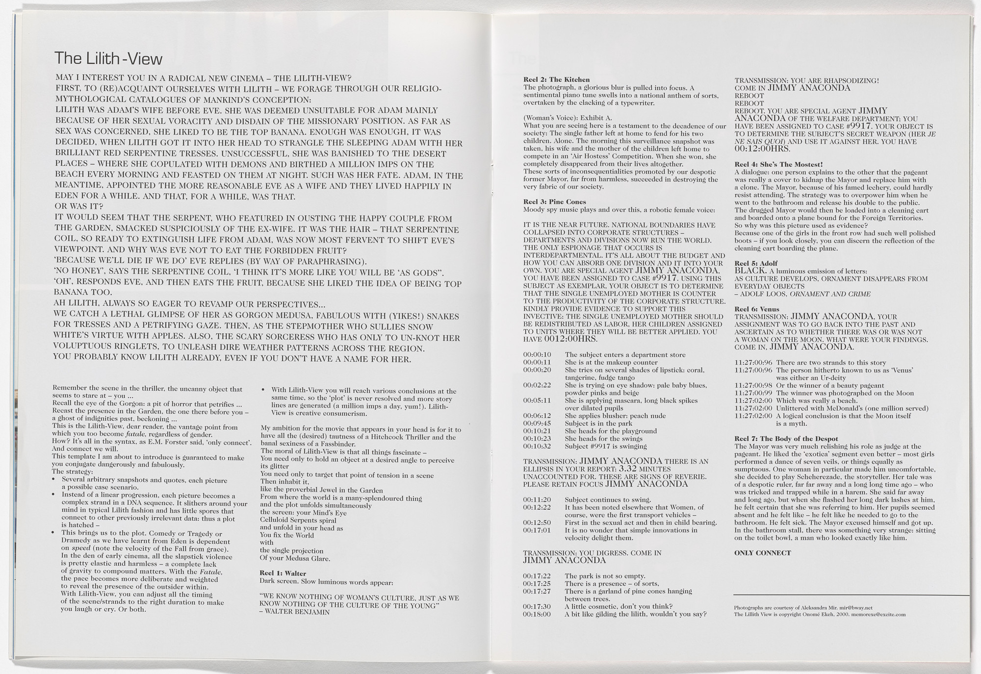 Aleksandra Mir. Project: The Lilith-View by Aleksandra Mir and Onome Ekeh in MAKE the Magazine of Women&#39;s Art issue 88, June–August 2000. 2000