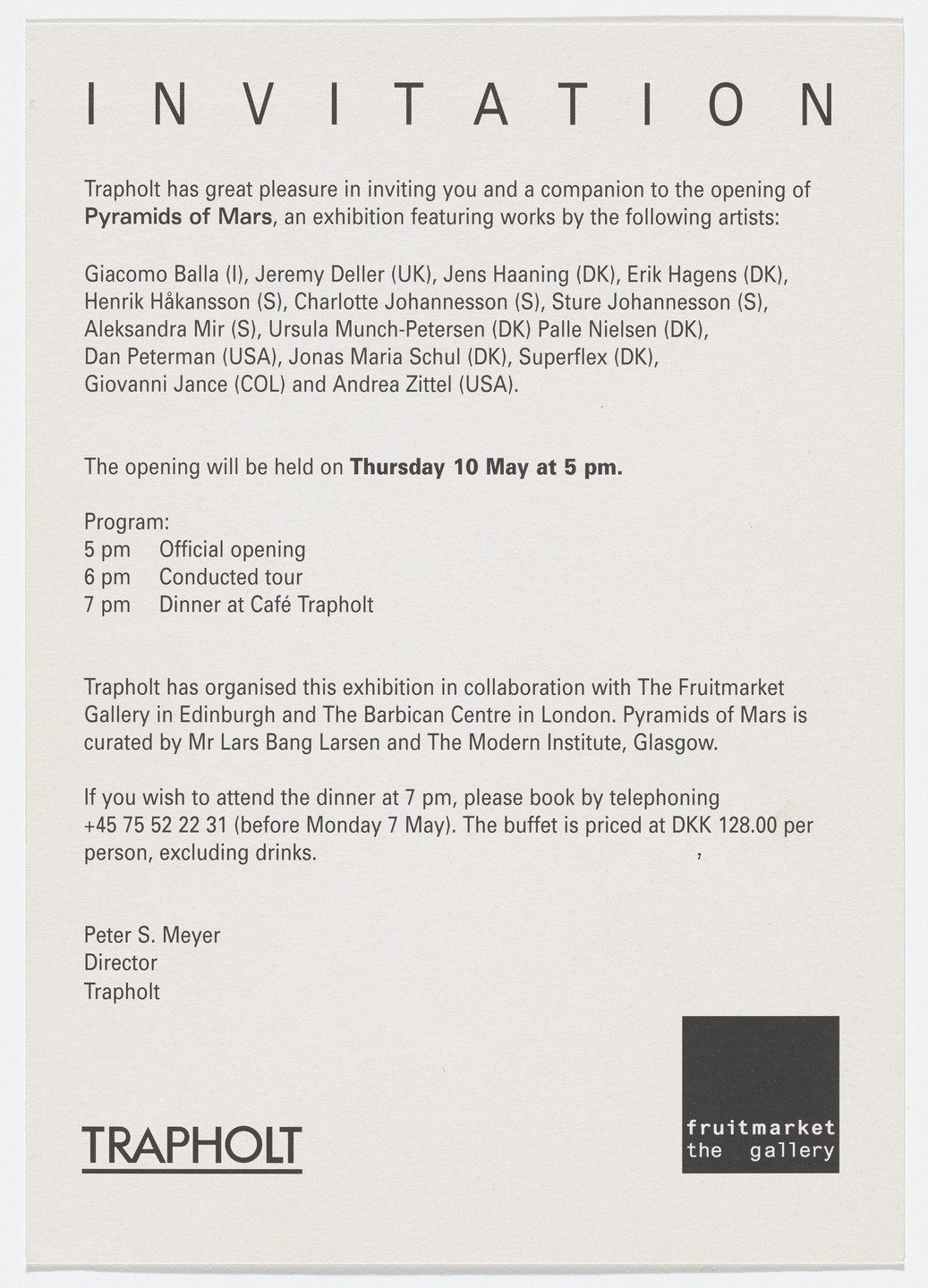 Aleksandra Mir. Invitation to Pyramids of Mars, Trapholt Art Museum, Kolding, May 10–August 5, 2001. 2000