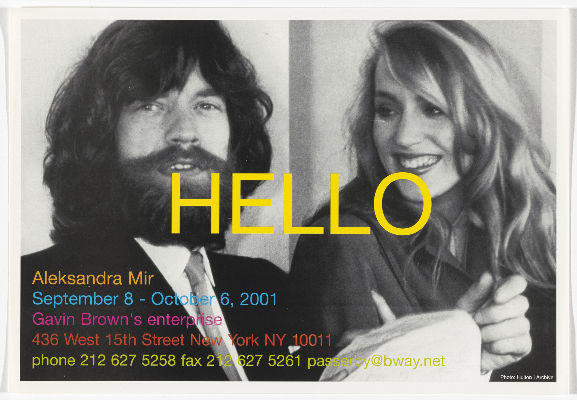 Aleksandra Mir. Poster for HELLO, Gavin Brown&#39;s Enterprise, September 8–October 6, 2001. 2001