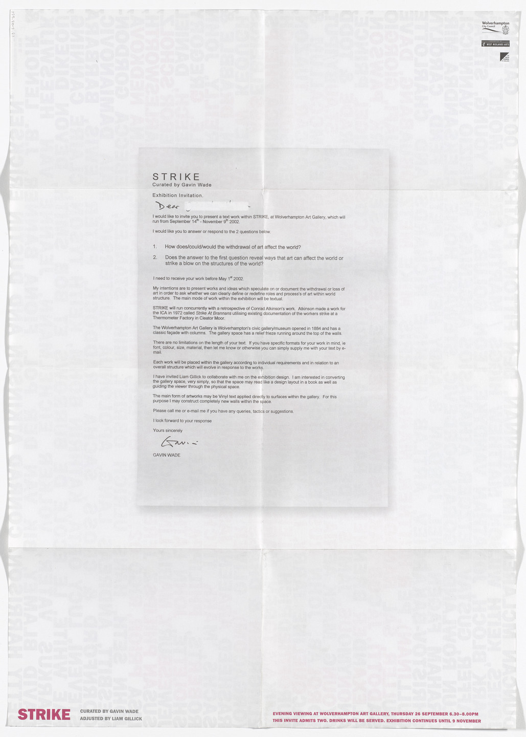 Aleksandra Mir. Poster for STRIKE, Wolverhampton Art Gallery, Wolverhampton, July 9–August 20, 2004. 2002