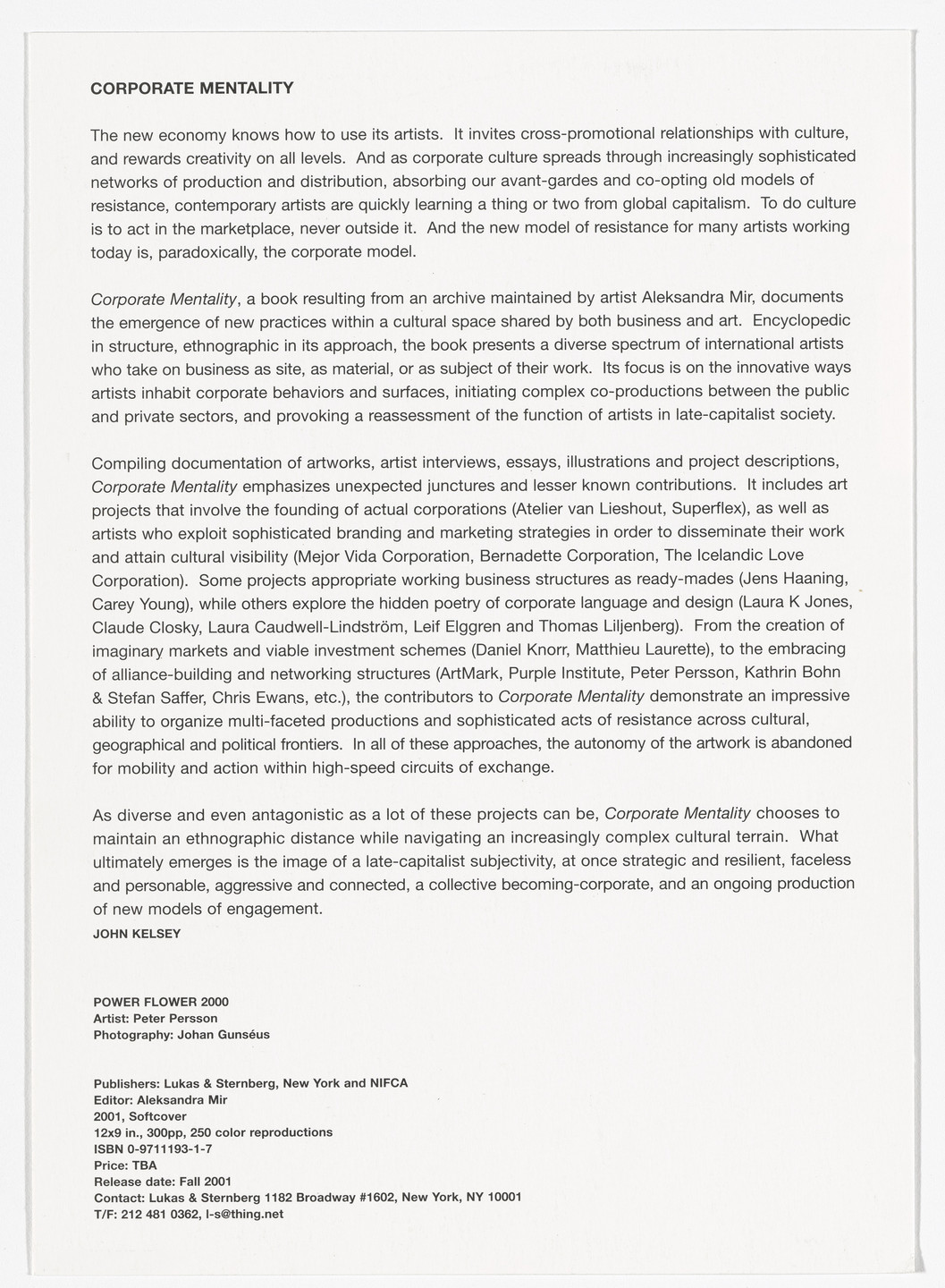 Aleksandra Mir. Postcard for Corporate Mentality. 2001