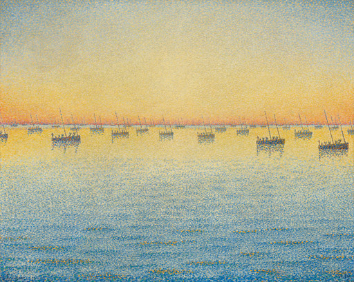 Paul Signac. Setting Sun. Sardine Fishing. Adagio. Opus 221 from the series The Sea, The Boats, Concarneau. 1891