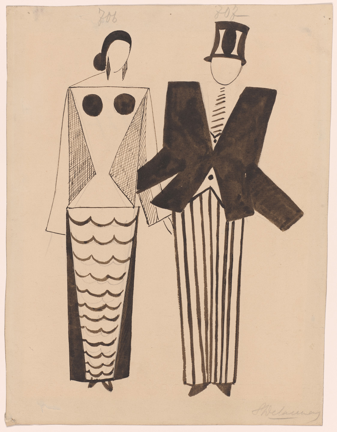 Sonia Delaunay. Miss Mouth and Mr. Eye. Costume design for the play Le Coeur à Gaz. 1923