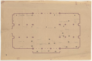 Barcelona Exhibition, German Section, Textile Palace, Barcelona, Spain (Floor plan of the Hall of Machines.)