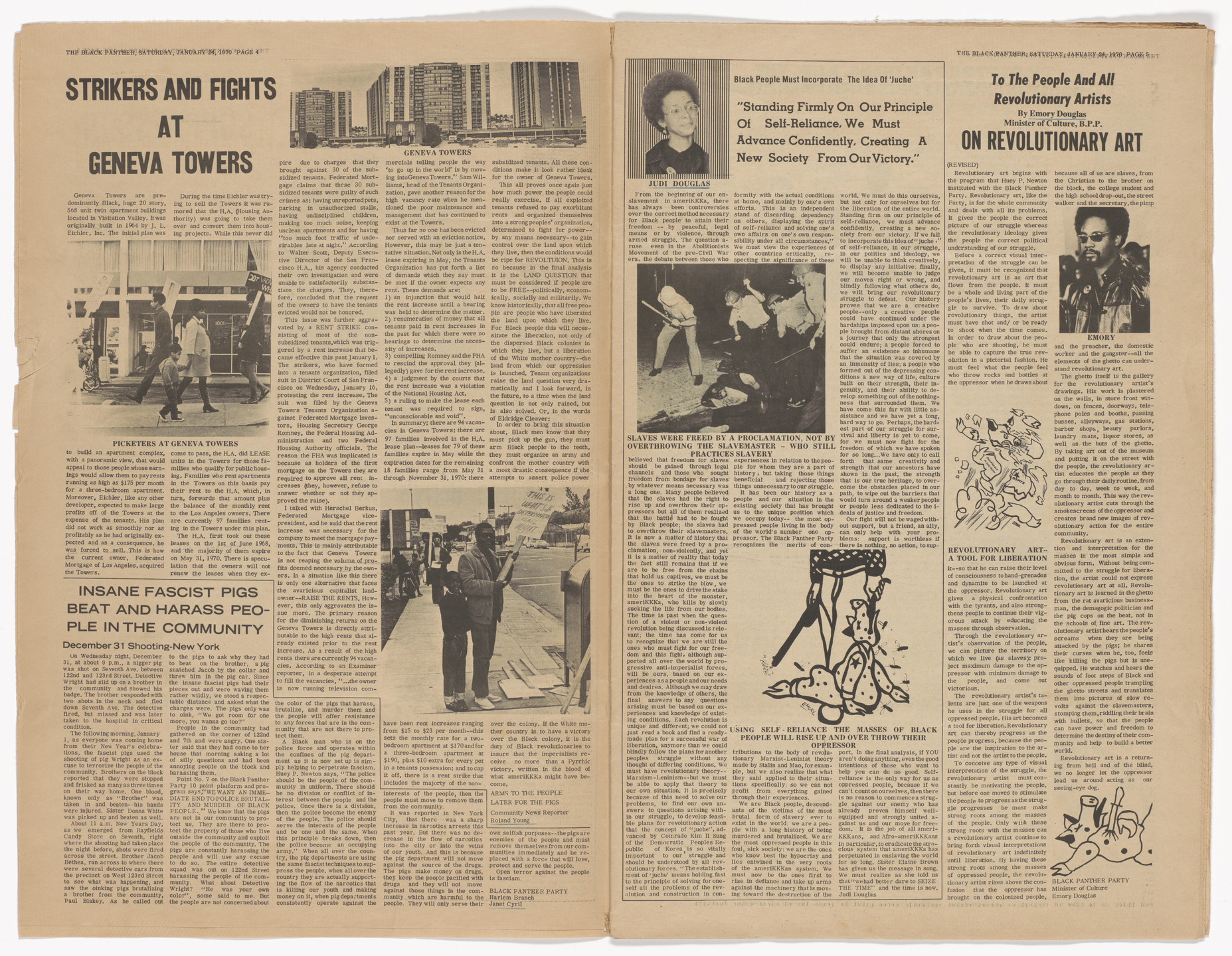Emory Douglas. The Black Panther Newspaper, vol. 4, no. 8 (We Demand Decent Housing). 1970