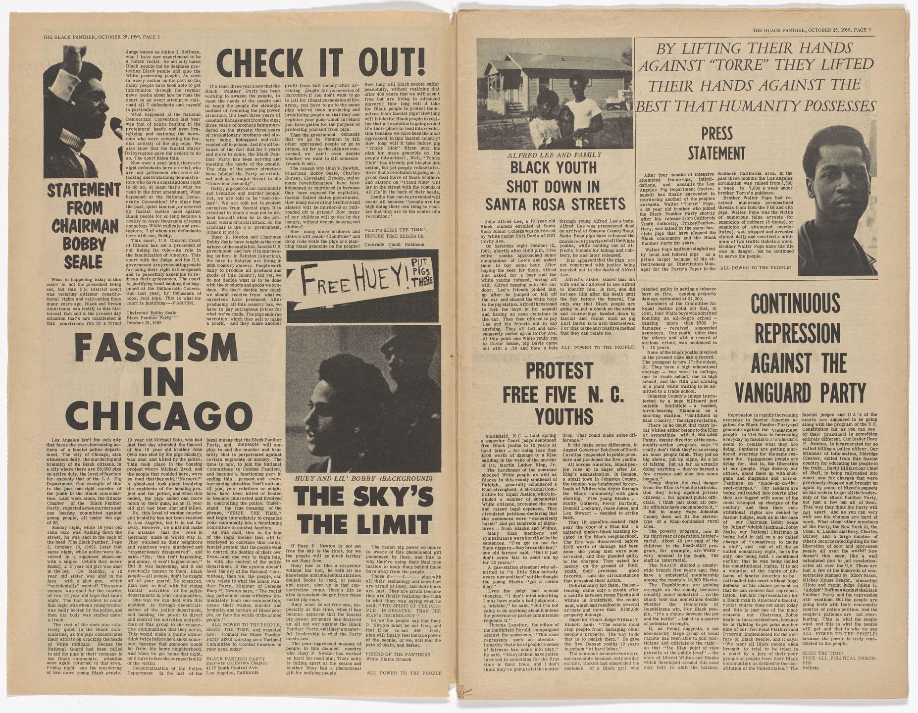 Emory Douglas. The Black Panther Newspaper, vol. 3, no. 27 (Eldridge Cleaver quote). 1969