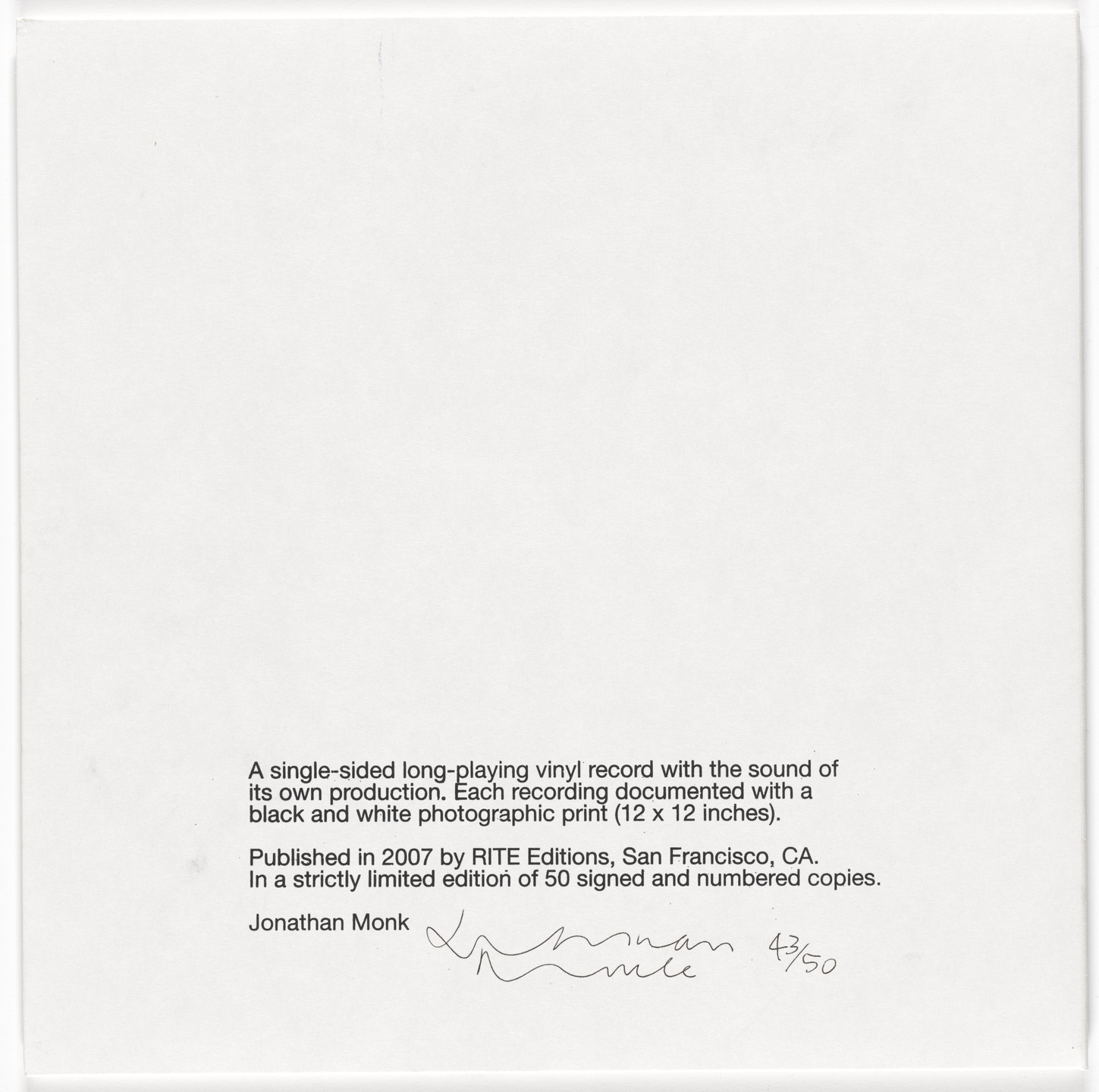 Jonathan Monk. The Sound of Music (A record with the sound of its own making*). 2007