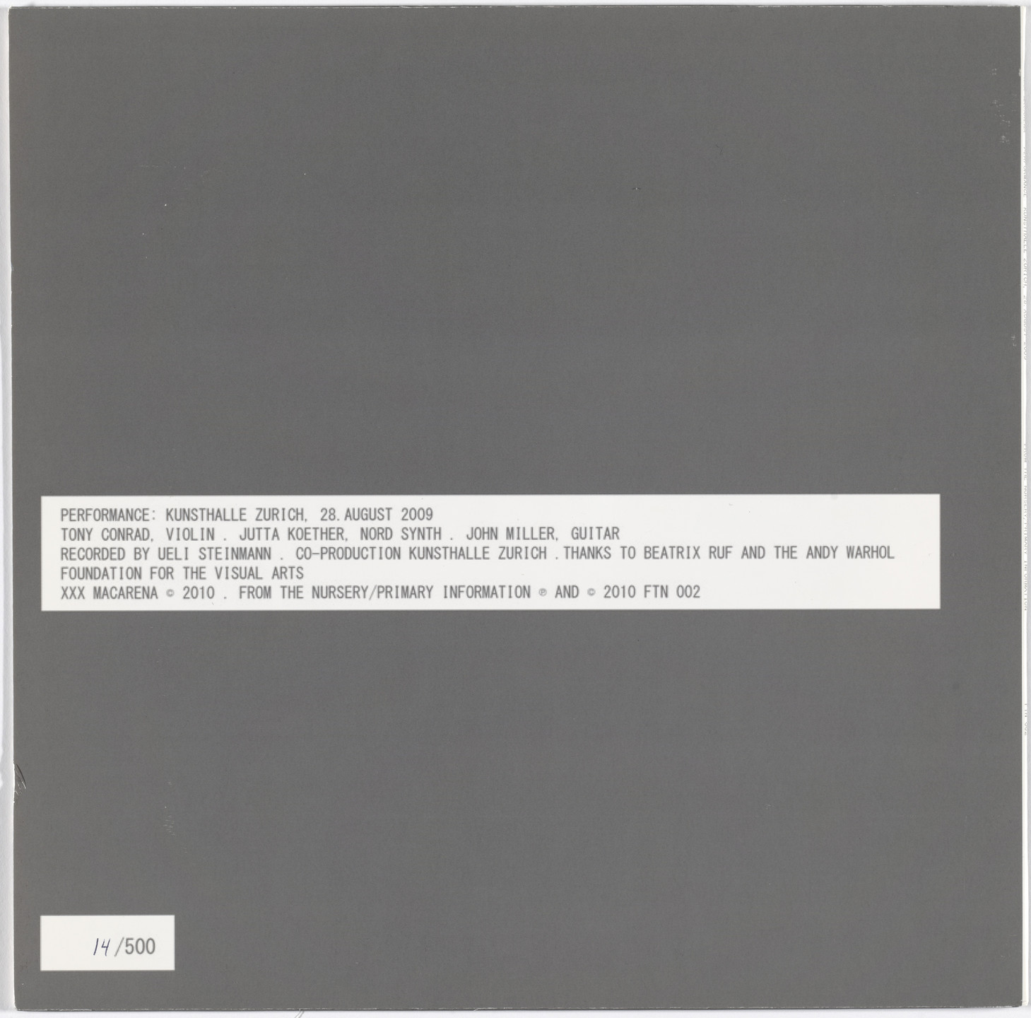Tony Conrad, Jutta Koether, John Miller, Various Artists. XXX Macarena. 2010
