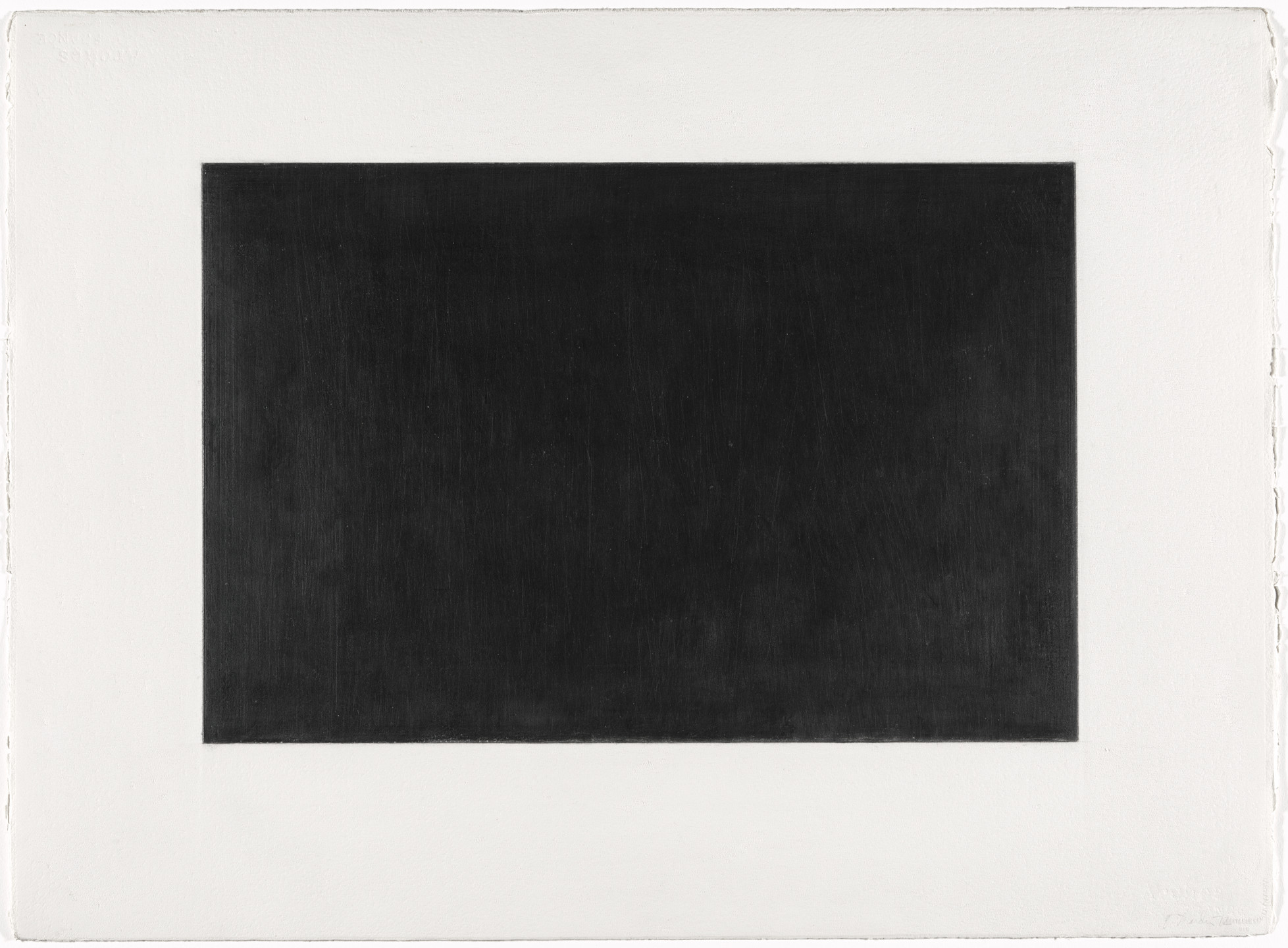 A large black rectangle is centered within a white background. The edges of the black rectangle slightly fade into the white, creating a subtle gradient effect. This is an AI generated description. To give feedback, email ai@moma.org.