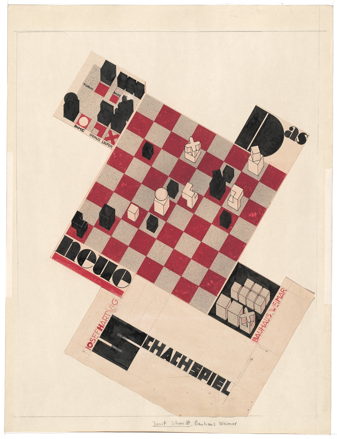 Joost Schmidt. The New Chess Game (Das Neue Schachspiel). Promotional design (unrealized) for chess set by Josef Hartwig. c. 1923