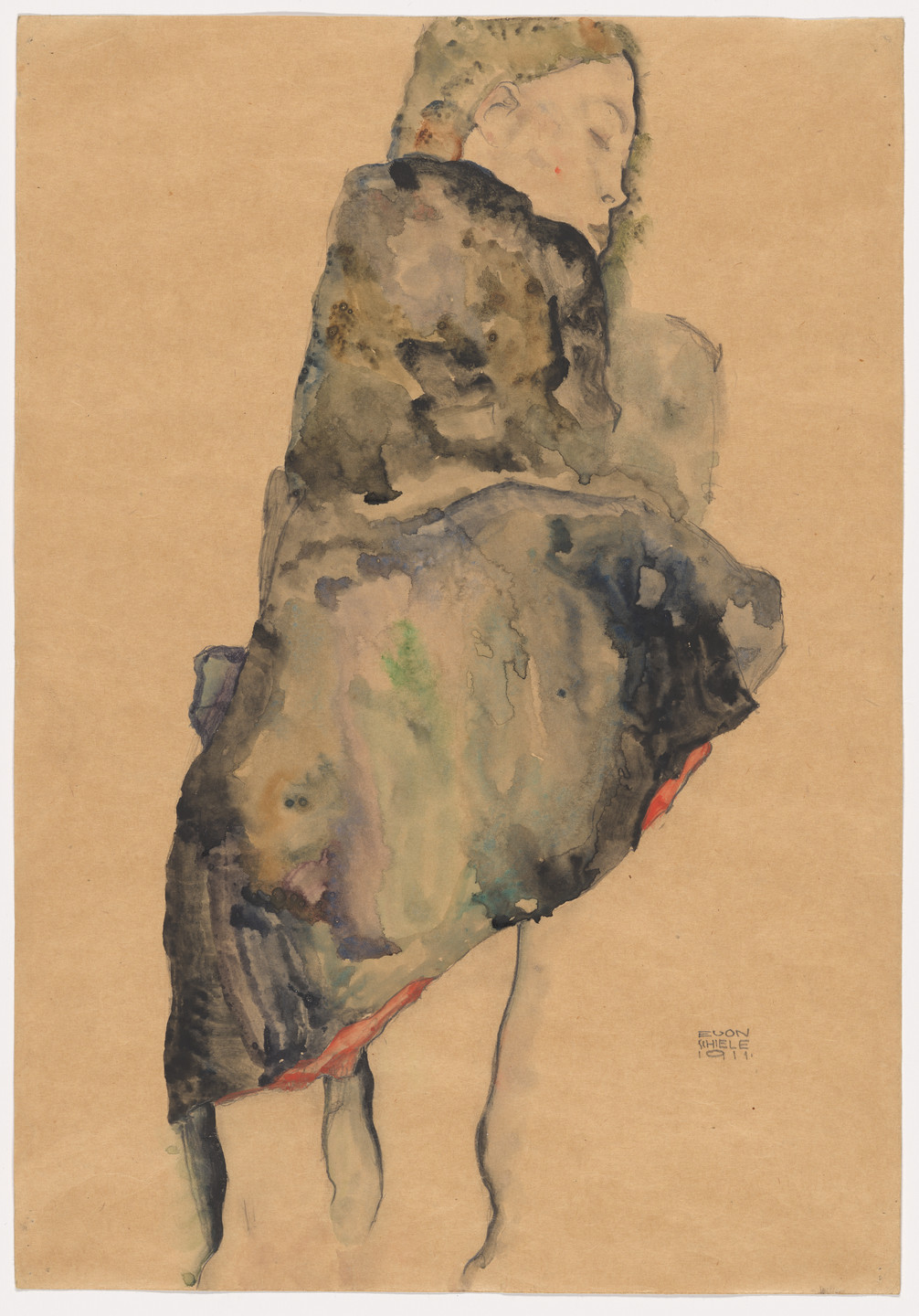 Egon Schiele. Standing Girl Wrapped in Blanket. 1911