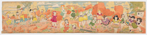 Henry Darger. a) Untitled (Sombreros and orange canyon) b) Untitled (Two boys canoeing). n.d.
