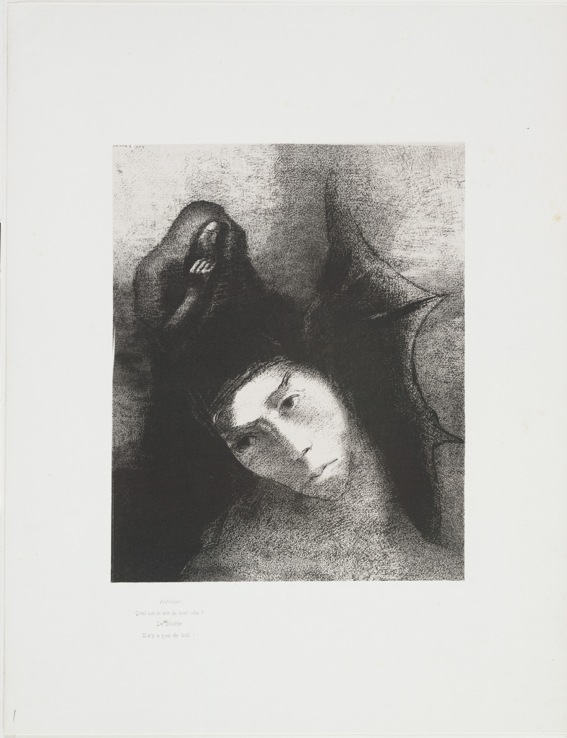 Odilon Redon. Anthony: What Is the Point of All This? The Devil: There Is No Point! (Antoine: Quel est le but de tout cela? Le Diable: Il n'y a pas de but!) from The Temptation of Saint Anthony (La Tentation de Saint-Antoine). 1896