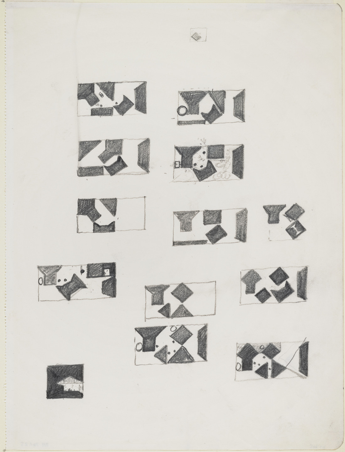 Louis I. Kahn. Fine Arts Center, School, and Performing Arts Theater, Fort Wayne, Indiana, Plan sketches. 1963