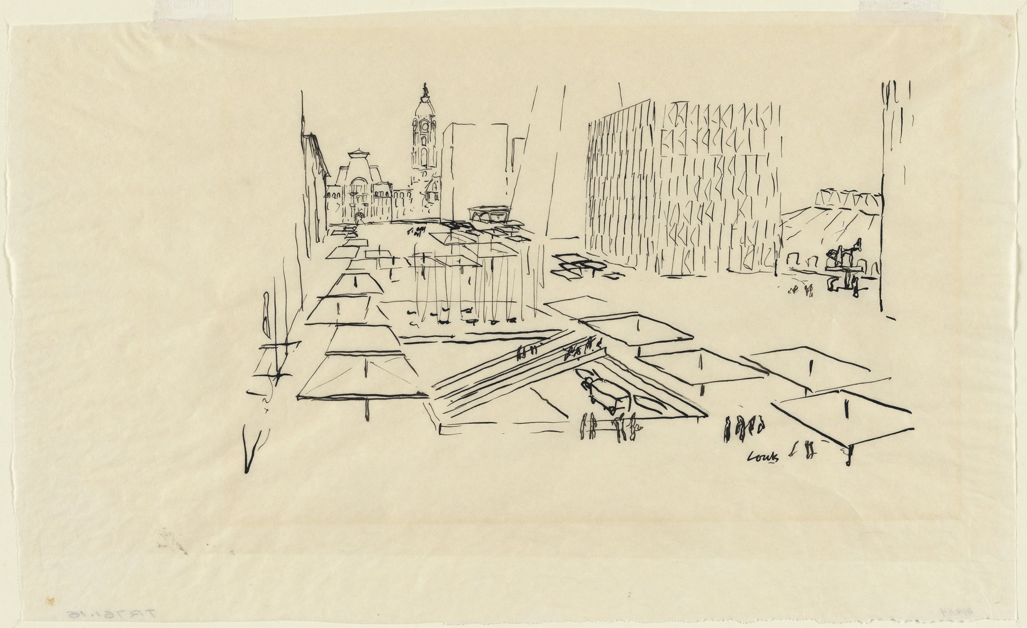 Louis I. Kahn. Civic Center Studies, project, Philadelphia, Pennsylvania, Perspective of promenade. Unknown