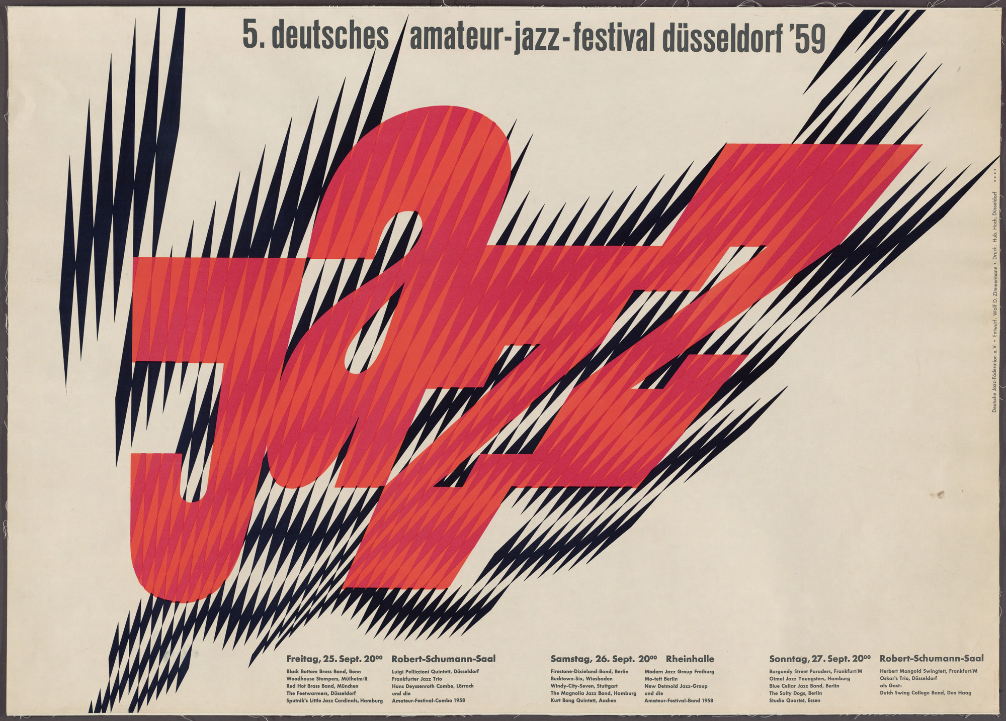 Wolf Zimmerman. Jazz 5 (Poster for the 5th German Amateur Jazz Festival held in Dusseldorf, Germany). 1959