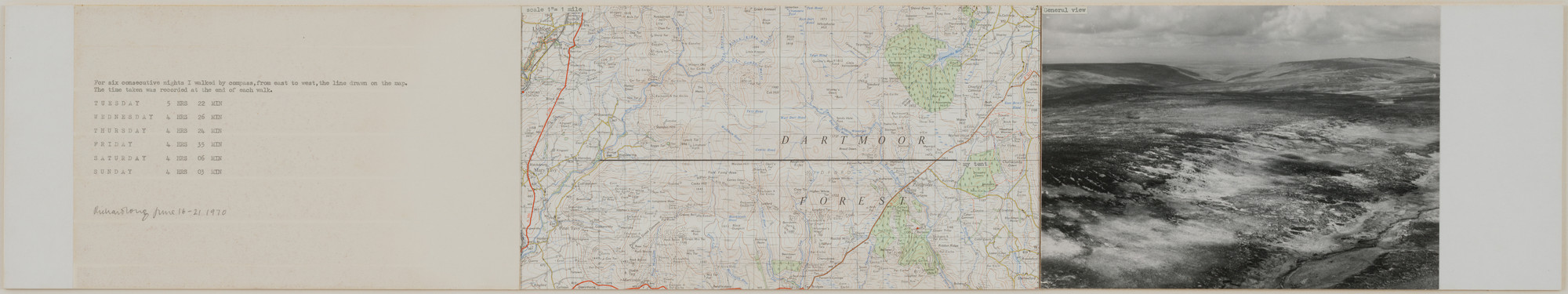 Richard Long. Walking a Straight 10-Mile Line, Dartmoor, England. 1970