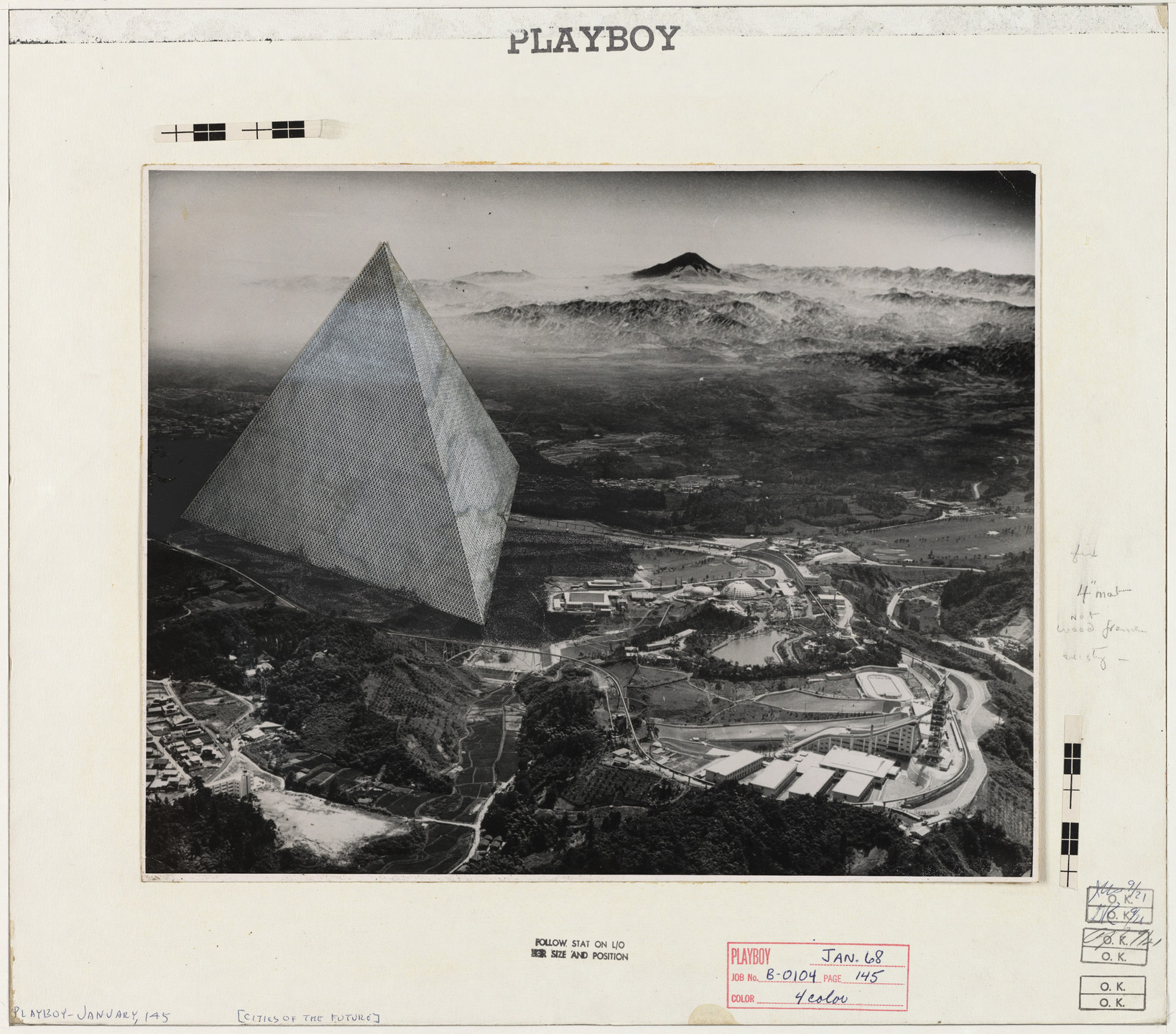 R. Buckminster Fuller, Shoji Sadao. Tetrahedron City Project, Yomiuriland, Japan (Aerial perspective). c.1968