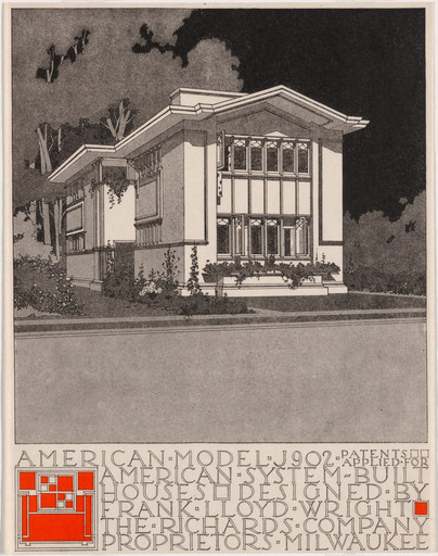 Frank Lloyd Wright. American System-Built Houses for The Richards Company, project, Milwaukee, Wisconsin, Perpsective of model J902. c. 1915-17