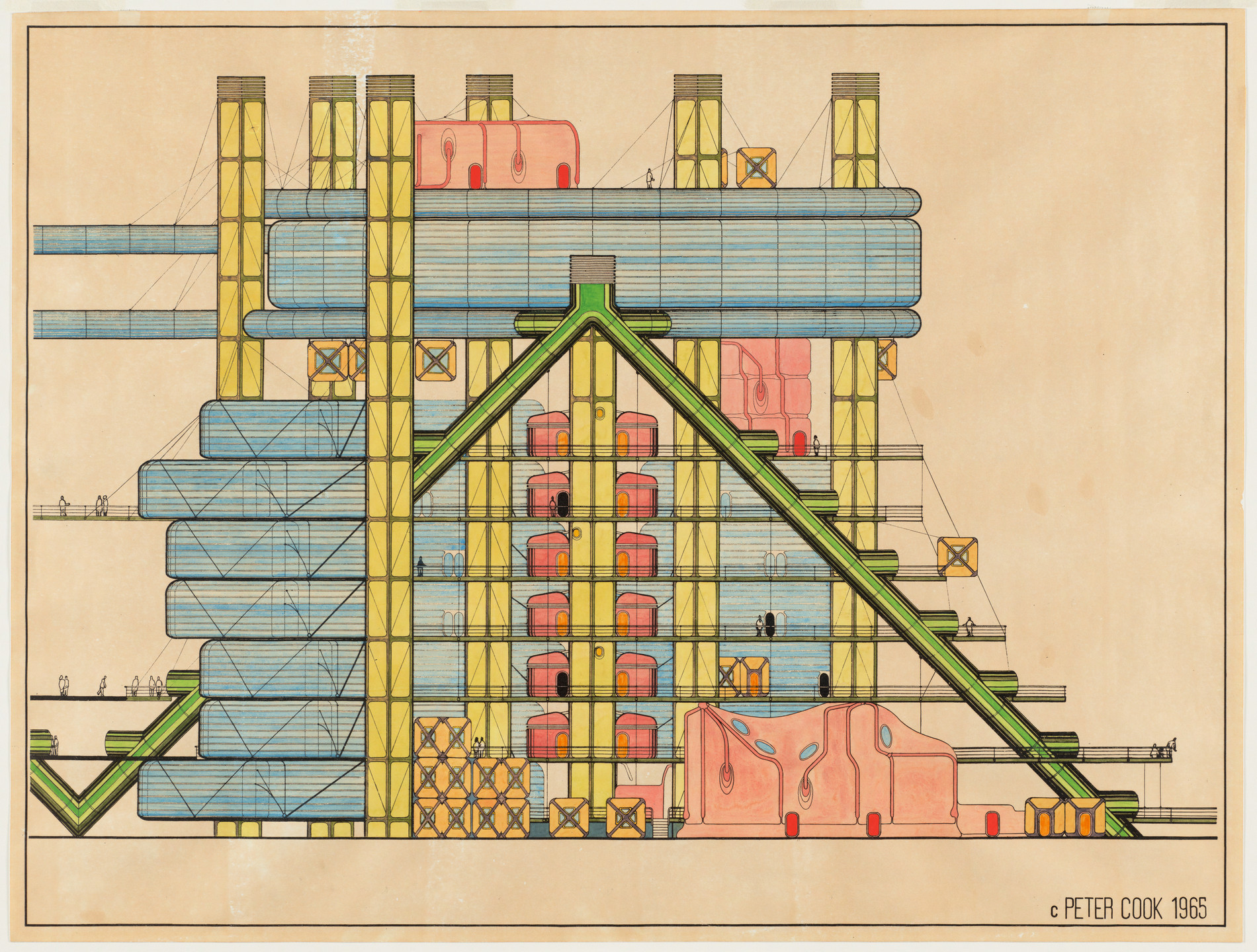 Peter Cook. Plug-in University Node, project (Elevation). 1965