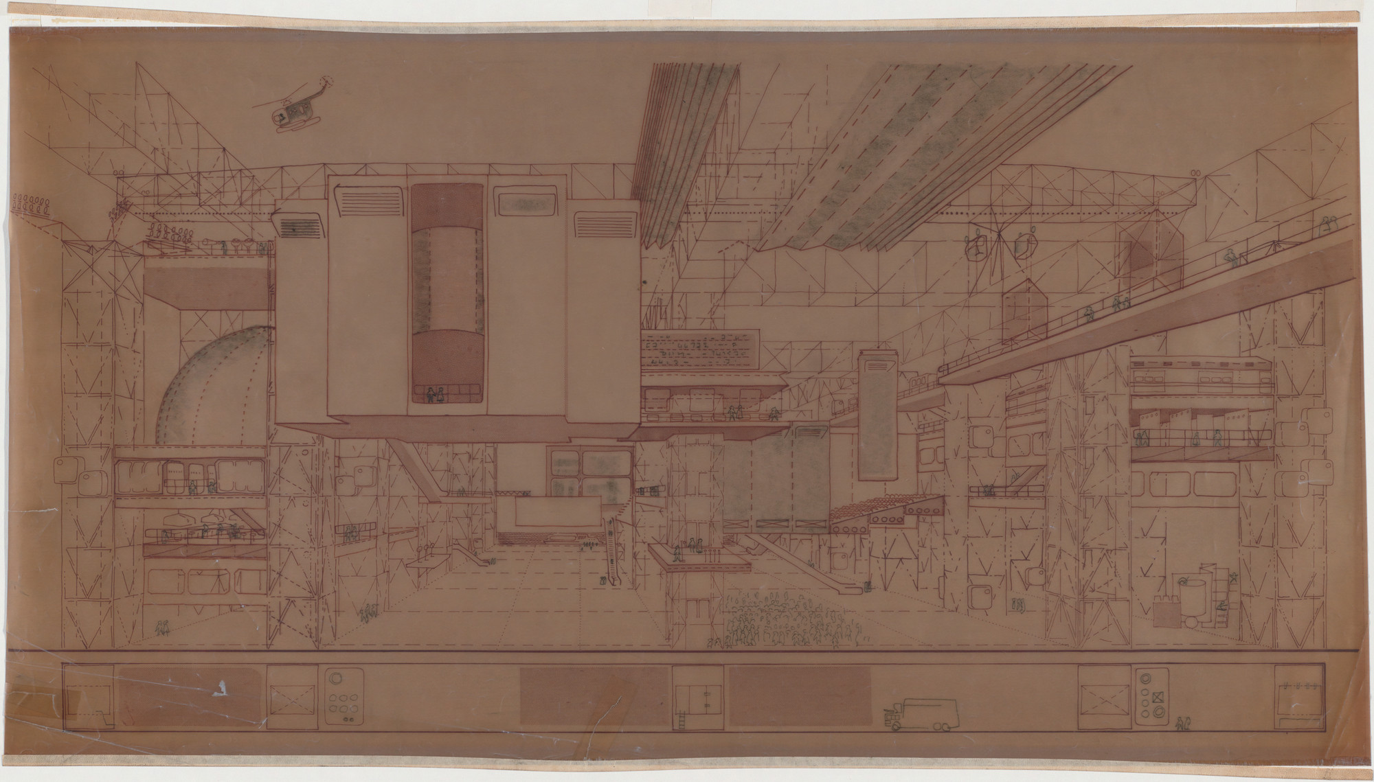 Cedric Price. Fun Palace for Joan Littlewood Project, Stratford East, London, England (Perspective). 1959–1961