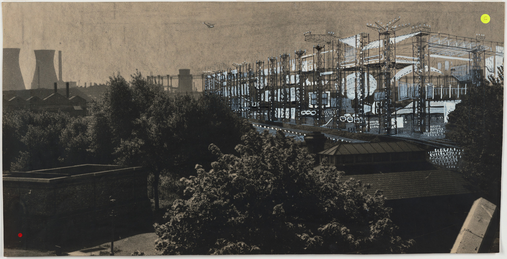Cedric Price. Fun Palace for Joan Littlewood Project, Stratford East, London, England (Perspective). 1959–1961