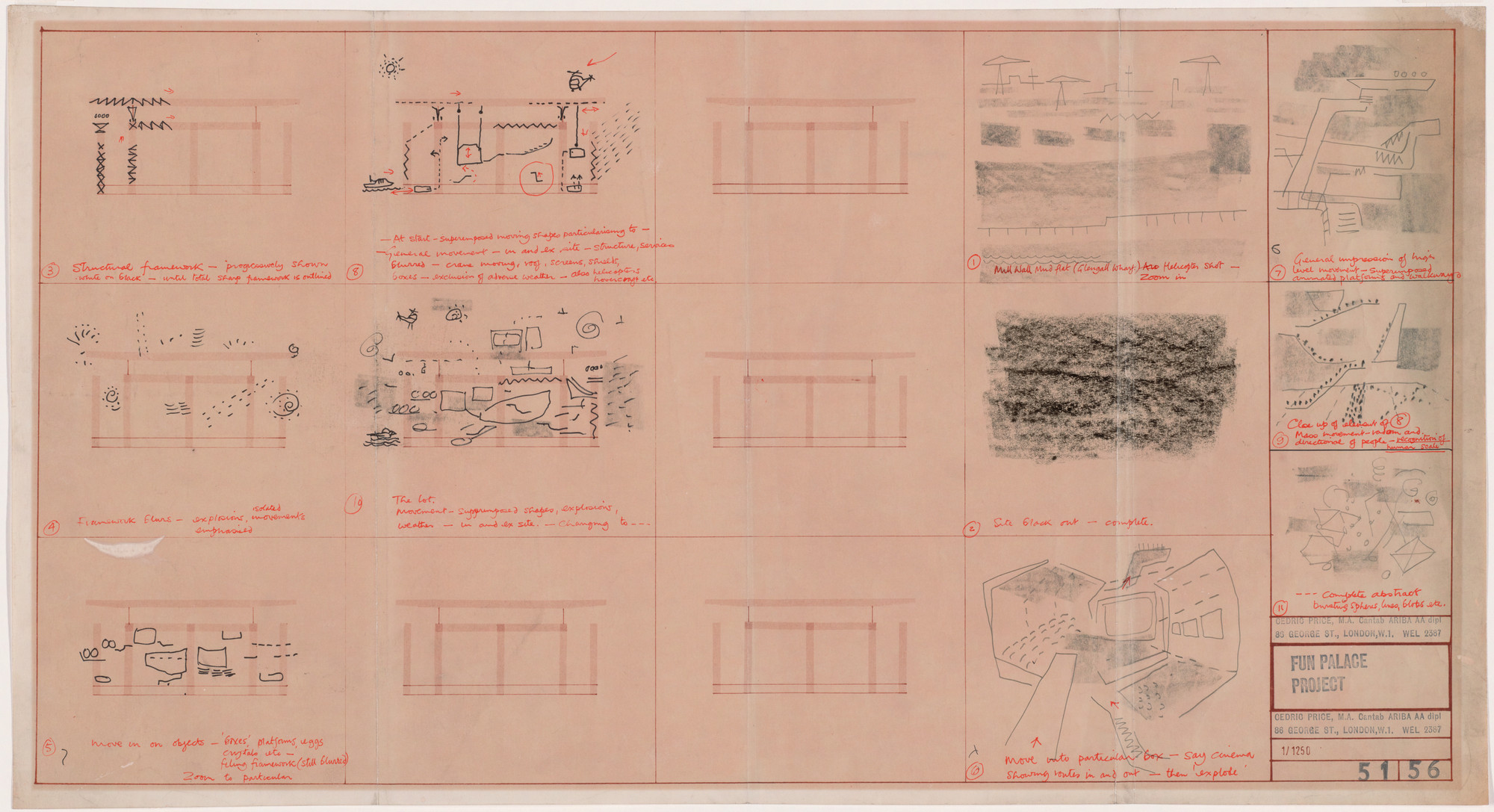 Cedric Price. Fun Palace for Joan Littlewood Project, Stratford East, London, England (Storyboard for film and sketches). 1959–1961