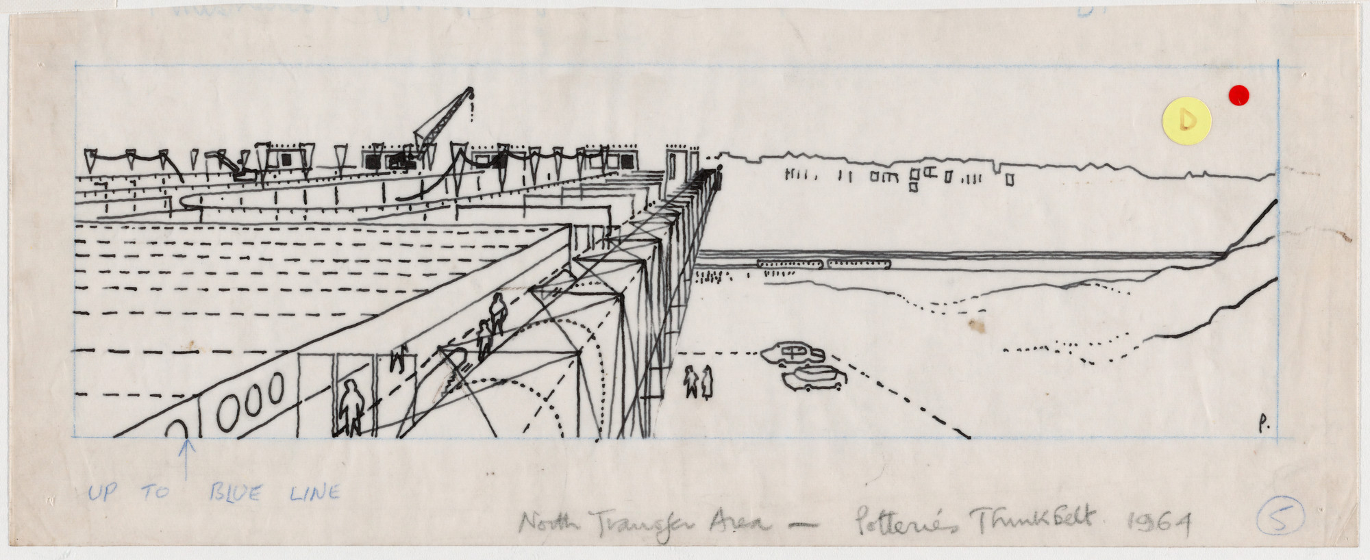 Cedric Price. Potteries Thinkbelt Project, Staffordshire, England (Perspective of Pitts Hill, North Transfer Area). 1964–1966