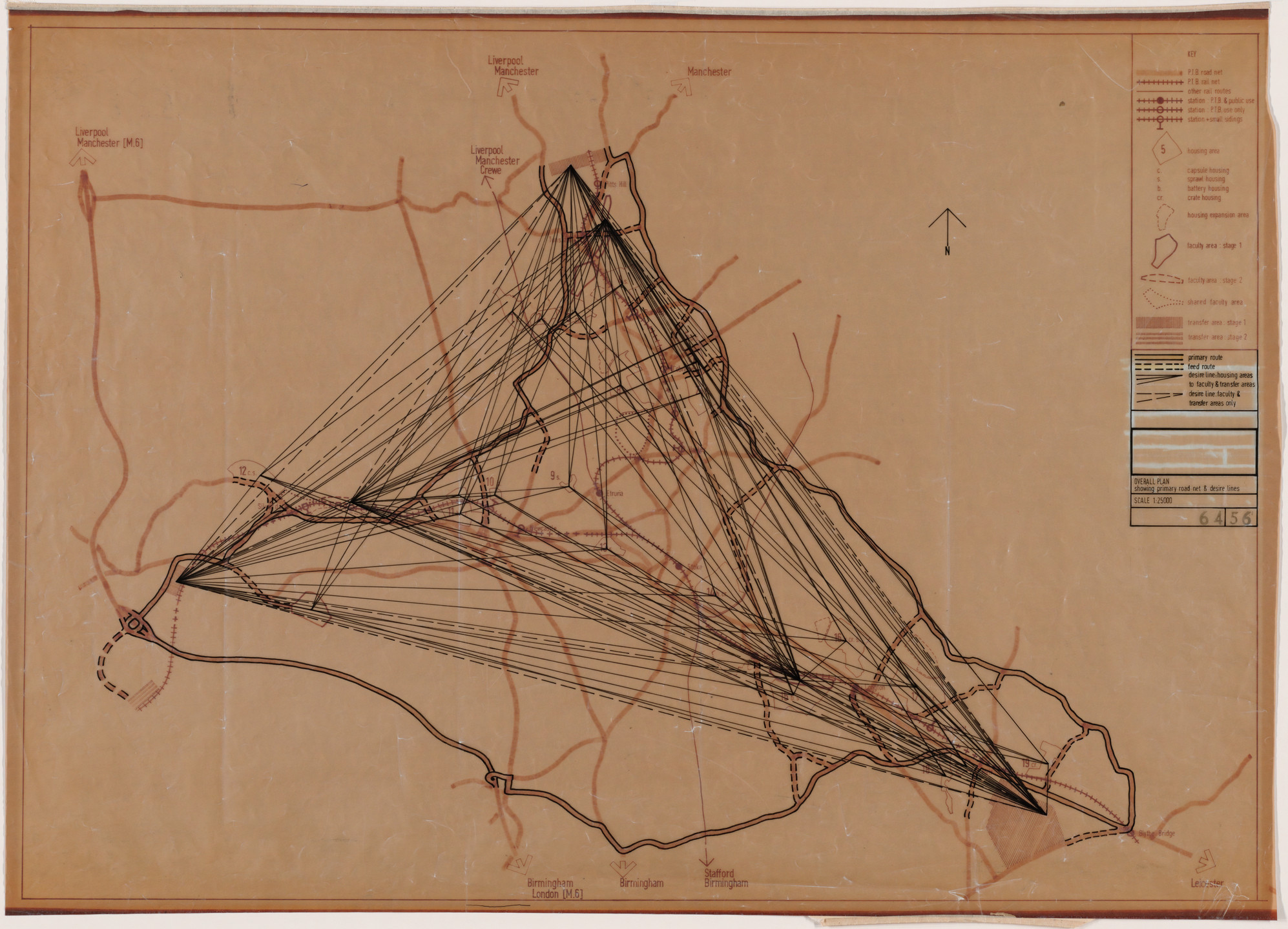 Cedric Price. Potteries Thinkbelt Project, Staffordshire, England (Plan of Desire Lines-Physical and Mental Exchange). 1964–1966