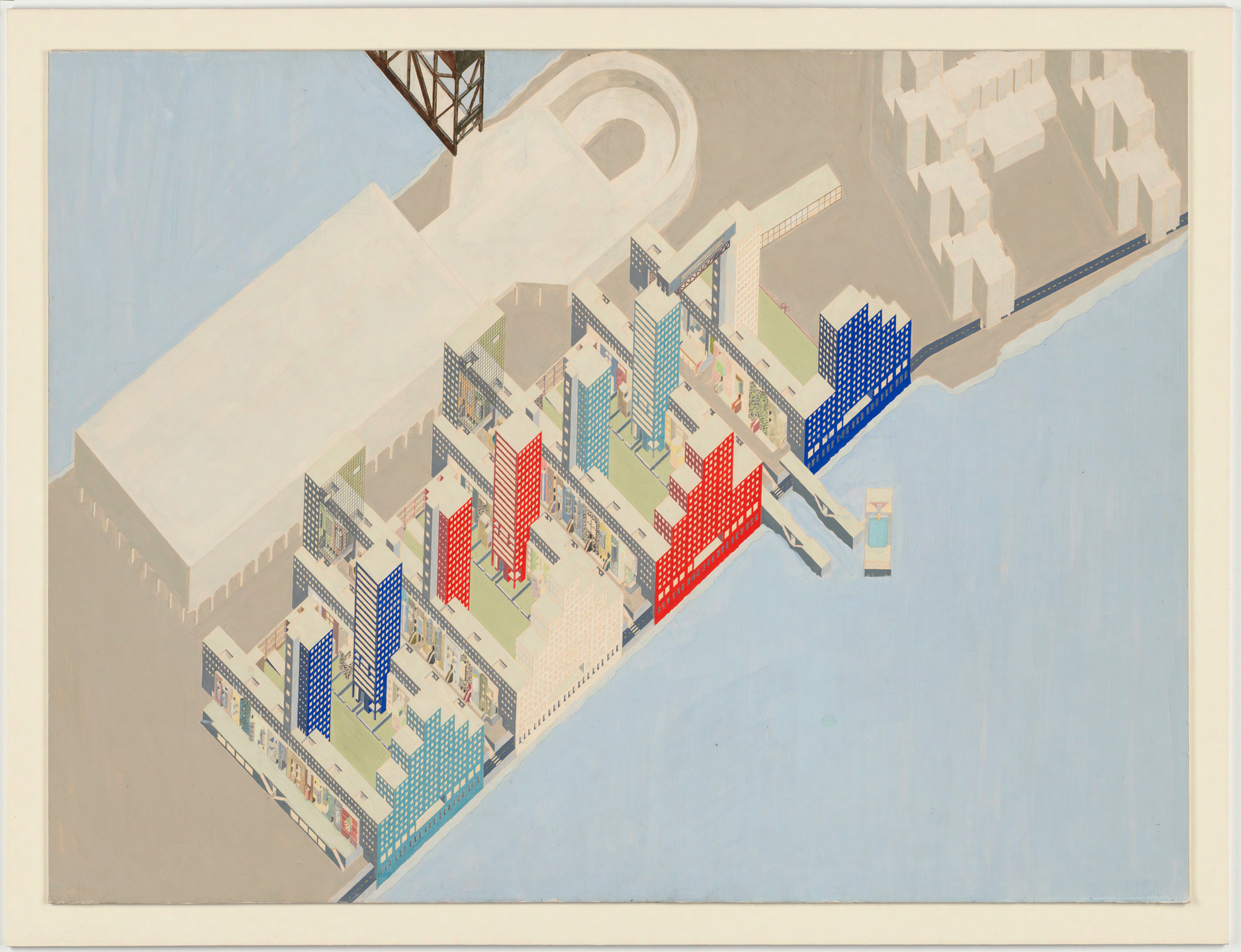 Rem Koolhaas, Elia Zenghelis. Roosevelt Island Redevelopment Project, New York, New York (Axonometric). 1975
