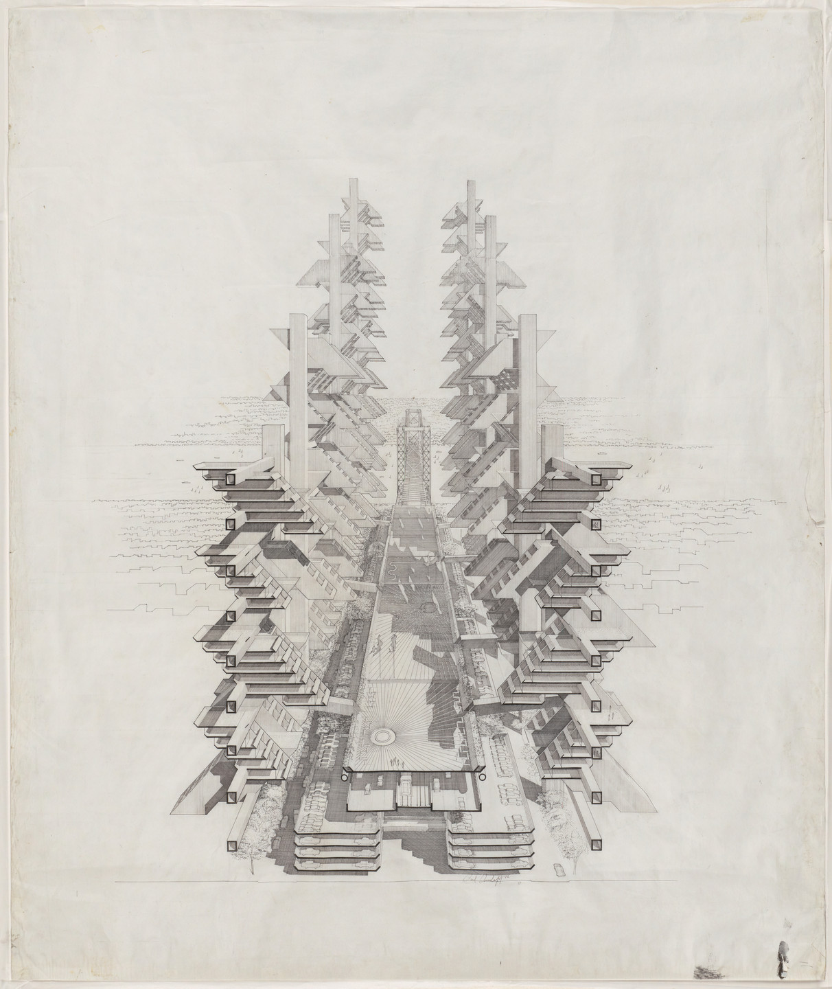 Paul Rudolph. Lower Manhattan Expressway Project, New York, New York (Perspective to the East). 1972