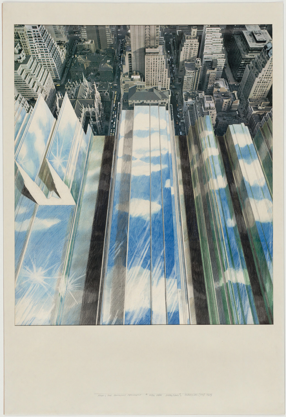 Superstudio, Gian Piero Frassinelli, Alessandro Magris, Roberto Magris, Cristiano Toraldo di Francia, Adolfo Natalini. The Continuous Monument: New York Extrusion Project, New York, New York (Aerial perspective). 1969