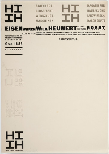 Johannes Molzahn. Wilh. Heunert letterhead. c. 1927