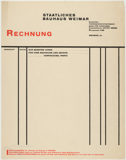 László Moholy-Nagy. Stationery invoice for Staatliches Bauhaus Weimar Rechnung (State Bauhaus Weimar). c. 1924