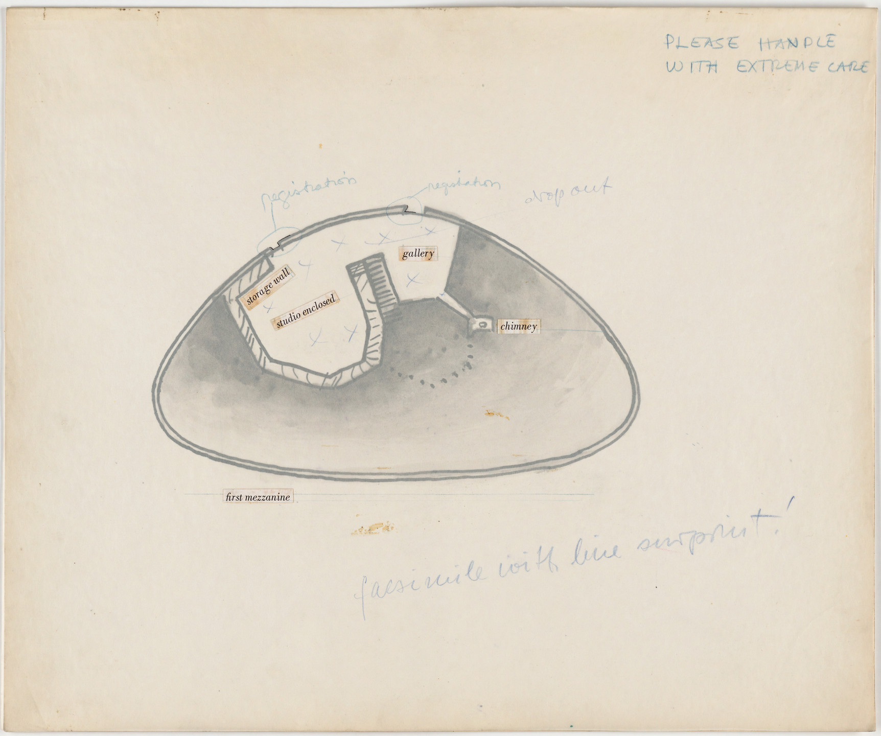Frederick Kiesler. Endless House Project. Plan of first mezzanine. 1951