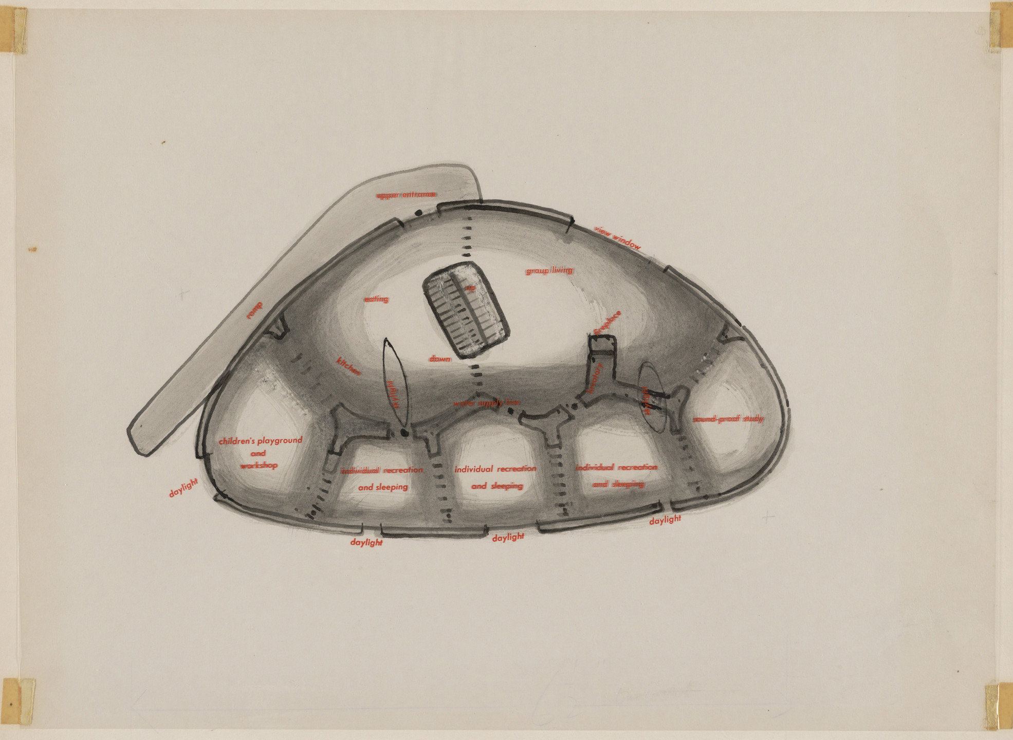 Frederick Kiesler. Endless House Project, Plan. 1951