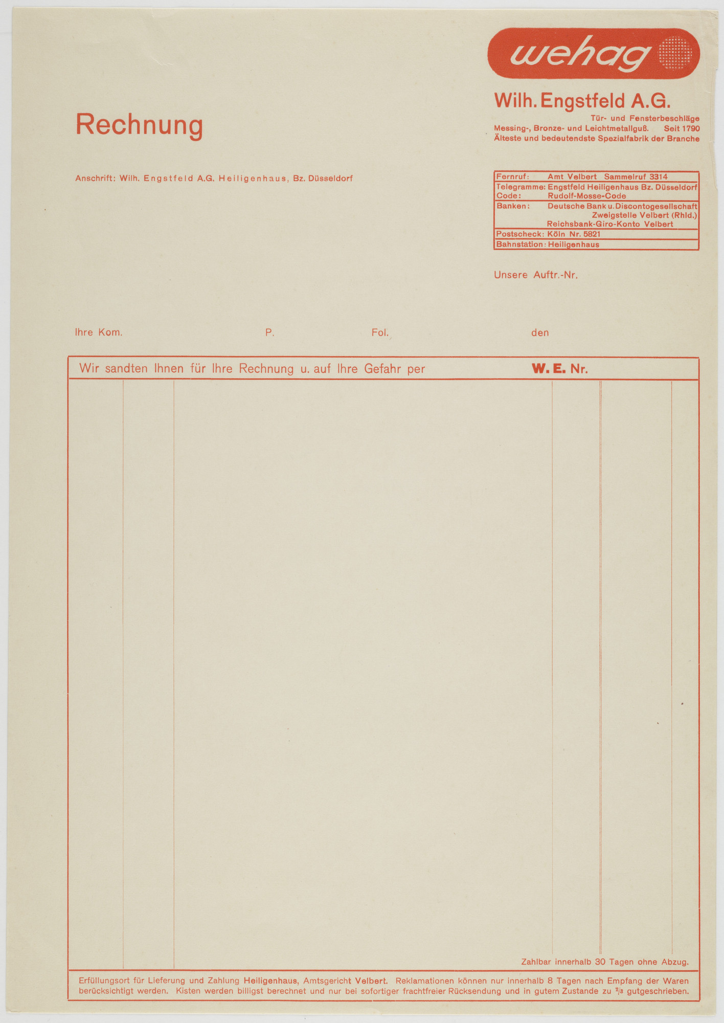 Max Burchartz Wehag Rechnung C 1930 Moma