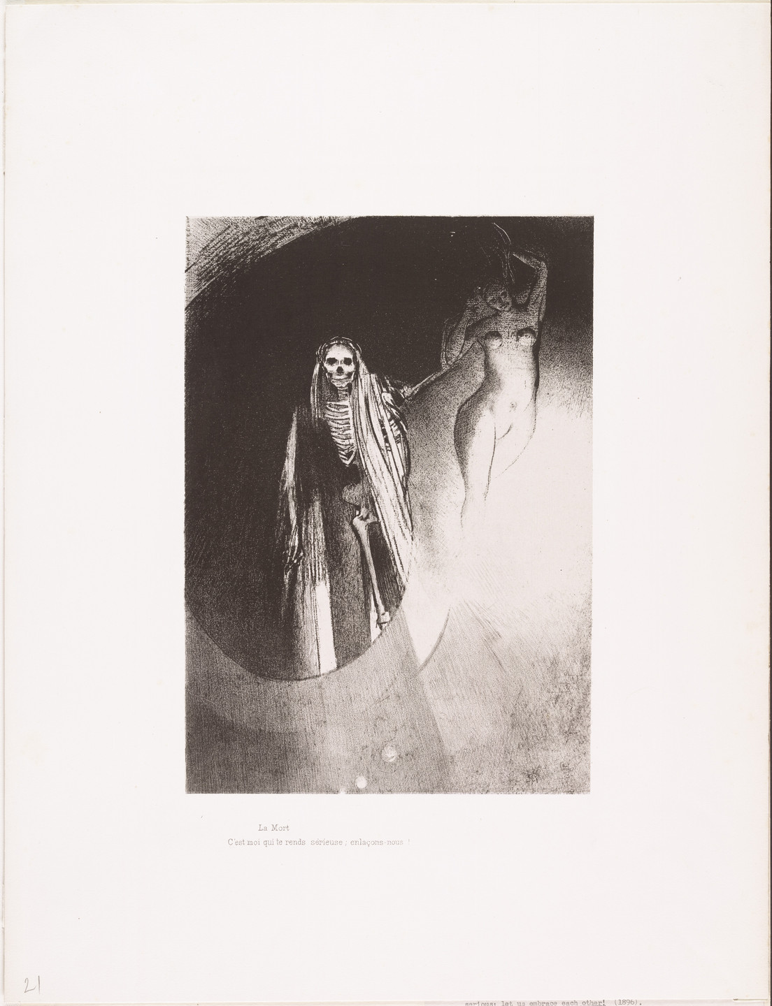 Odilon Redon. Death: It Is I Who Makes You Serious; Let Us Embrace (La Mort: C'est moi qui te rends serieuse; enlaçons-nous) from The Temptation of Saint Anthony (La Tentation de Saint-Antoine). 1896
