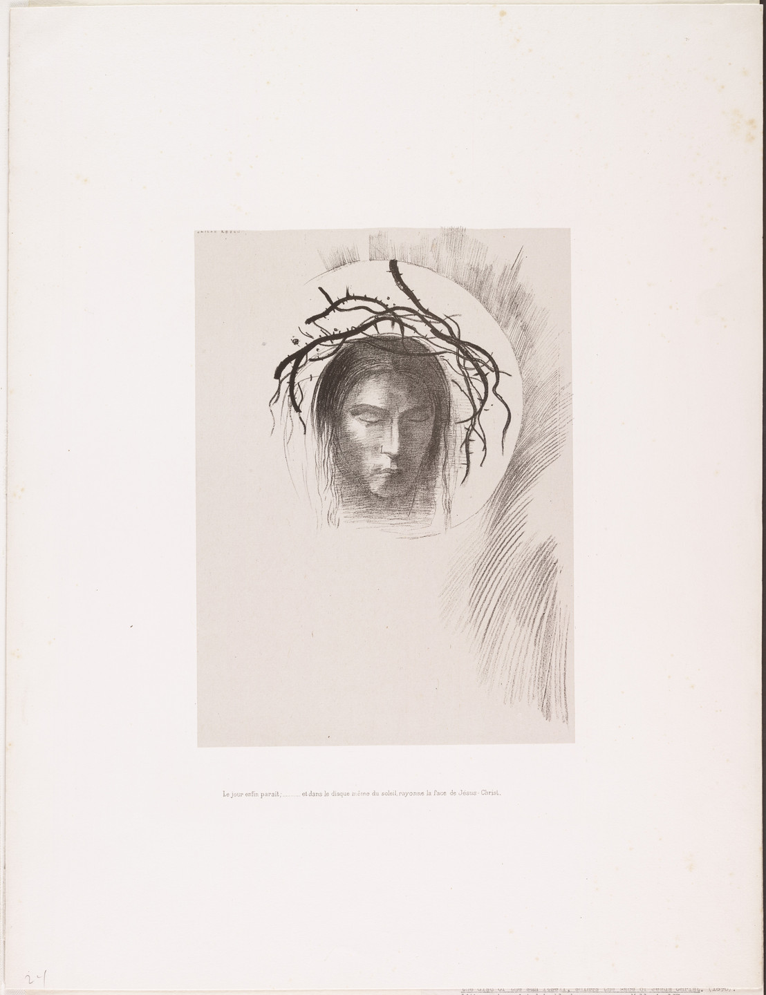 Odilon Redon. Day Appears At Last, . . . and in the Very Disk of the Sun Shines the Face of Jesus Christ (Le Jour enfin paraît . . . et dans le disque même du soleil, rayonne la face du Jésus-Christ) from The Temptation of Saint Anthony (La Tentation de Saint-Antoine). 1896