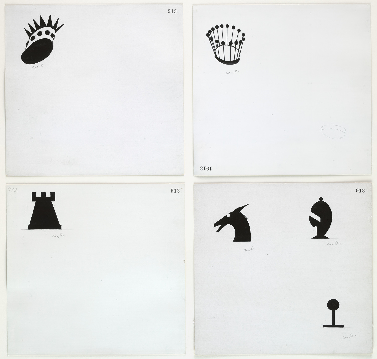 Marcel Duchamp. Designs for Chessmen. c. 1920