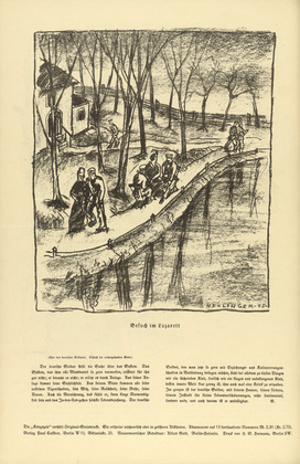 Oskar Nerlinger. Visit to the Military Hospital (Besuch im Lazarett) (headpiece, p. 158) from the periodical Kriegszeit. Künstlerflugblätter, vol. 1, no. 39 (12 May 1915). 1915