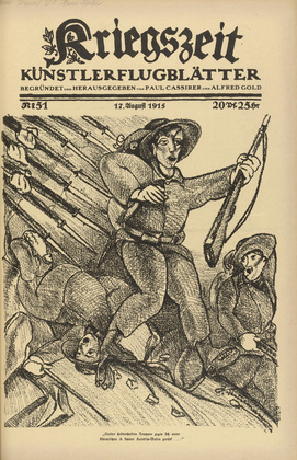 József Arpád Murmann. Our Heroic Troops Retreated (Unsere heldenhaften Truppen zogen sich zurück) (in-text plate, p. 203) from the periodical Kriegszeit. Künstlerflugblätter, vol. 1, no. 51 (17 Aug 1915). 1915