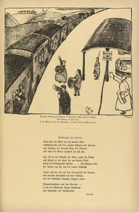 József Arpád Murmann. German Prisoner Transport in France: Journey to the South (Deutscher Gefangenentransport in Frankreich: Fahrt nach dem Süden) (headpiece, p. 209) from the periodical Kriegszeit. Künstlerflugblätter, vol. 1, no. 52 (31 Aug 1915). 1915