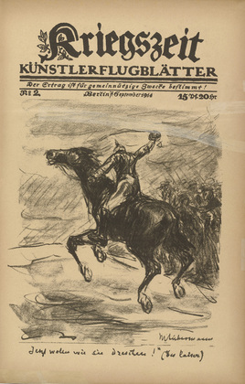 Max Liebermann. Now We Will Thrash Them (Jetzt wollen wir sie dreschen) (in-text plate, p. 5) from the periodical Kriegszeit. Künstlerflugblätter, vol. 1, no. 2 (7 Sept 1914). 1914
