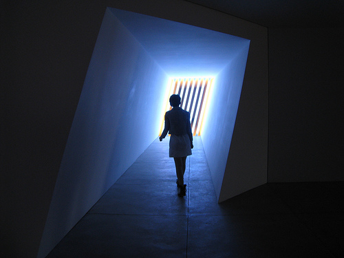 Experiencing an installation by Dan Flavin at the Chinati Foundation.