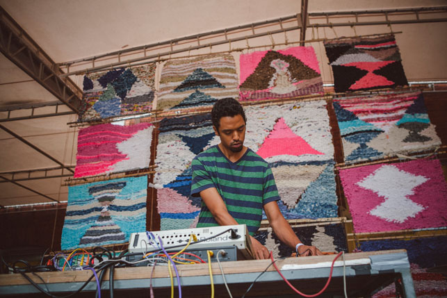 Gifted and Blessed performing in front of Nightwood’s woven backdrop. MoMA PS1 Warm Up, Saturday, August 23, 2014. Photo: Margarida Malarkey